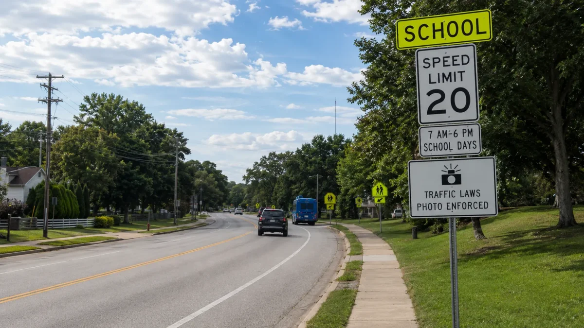 Driver checking speed while passing a posted speed limit sign