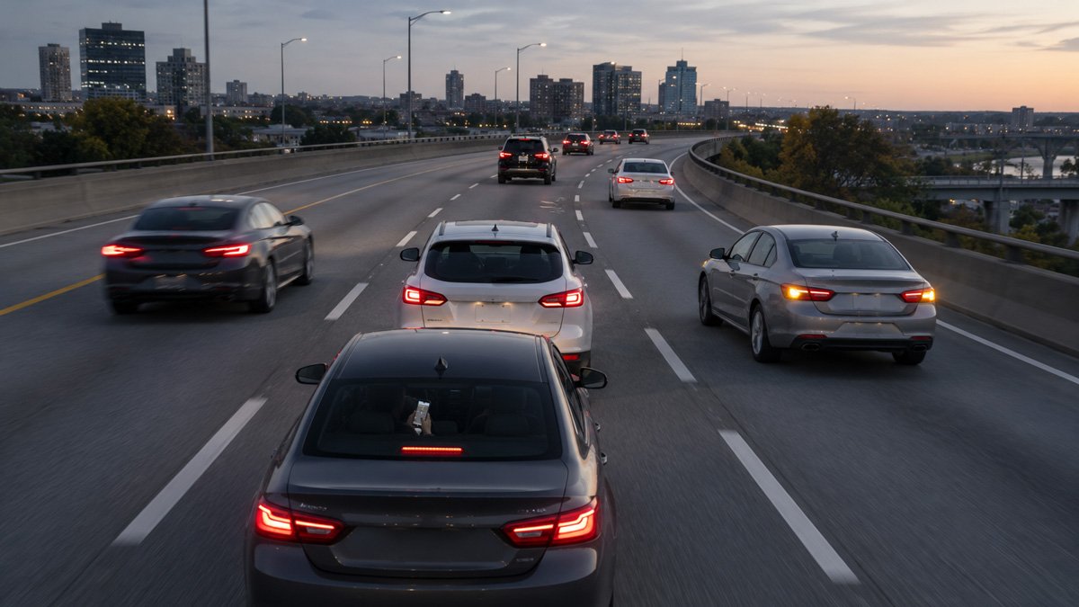 Driver avoiding common bad driving habits on a busy road