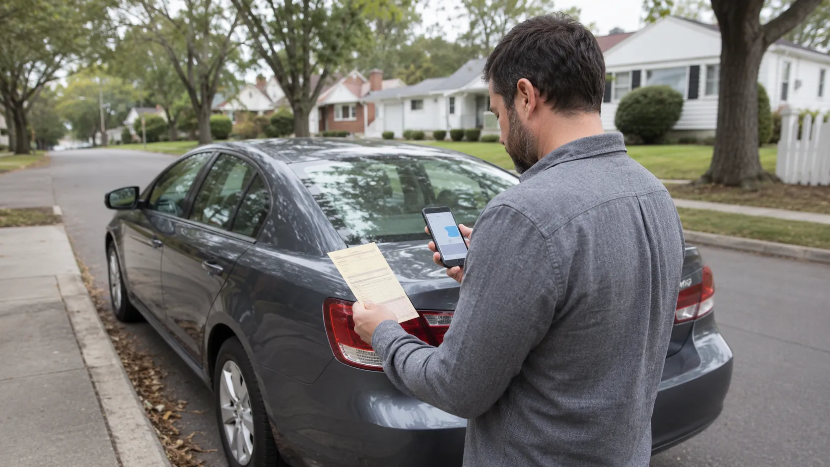 Driver checking license points after a traffic ticket