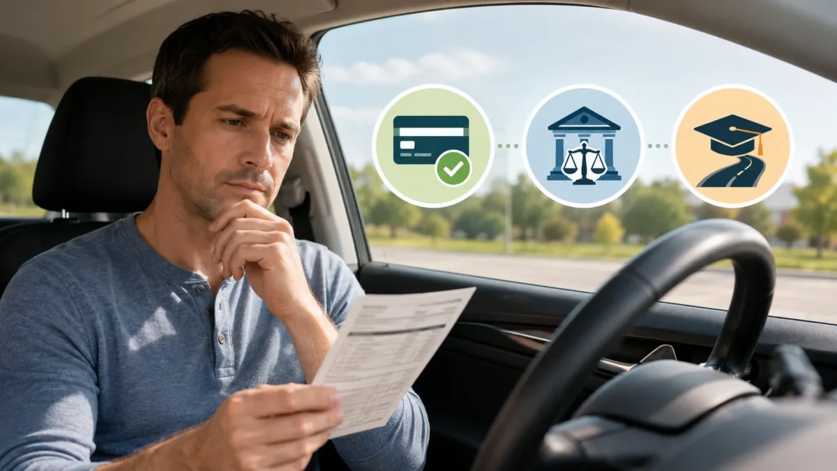 Driver comparing pay, fight, and traffic school options after a speeding ticket