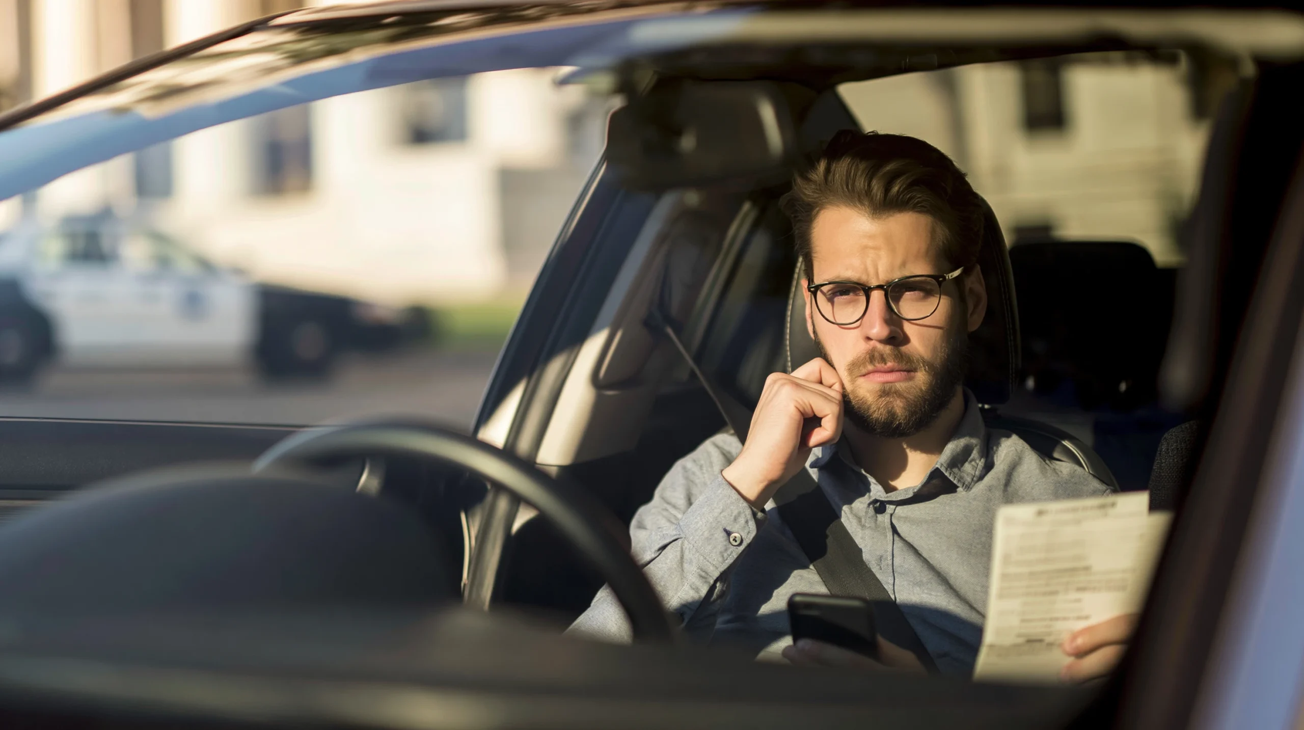 Driver reviewing a speeding ticket before deciding whether to request dismissal