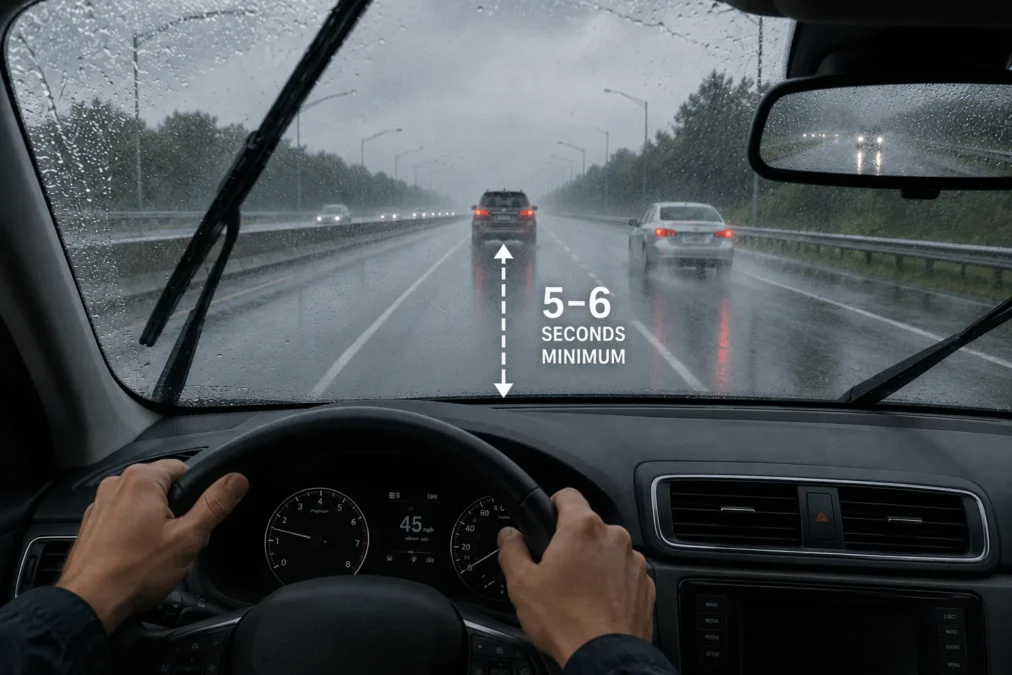 How to drive in heavy rain with a longer following distance