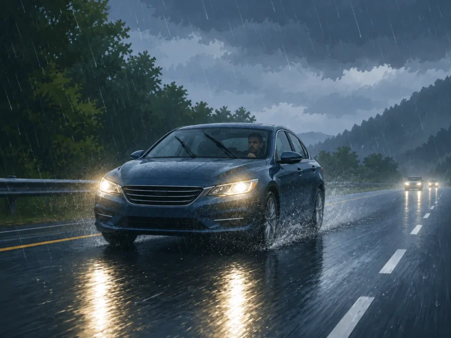 How to drive in heavy rain with low-beam headlights on