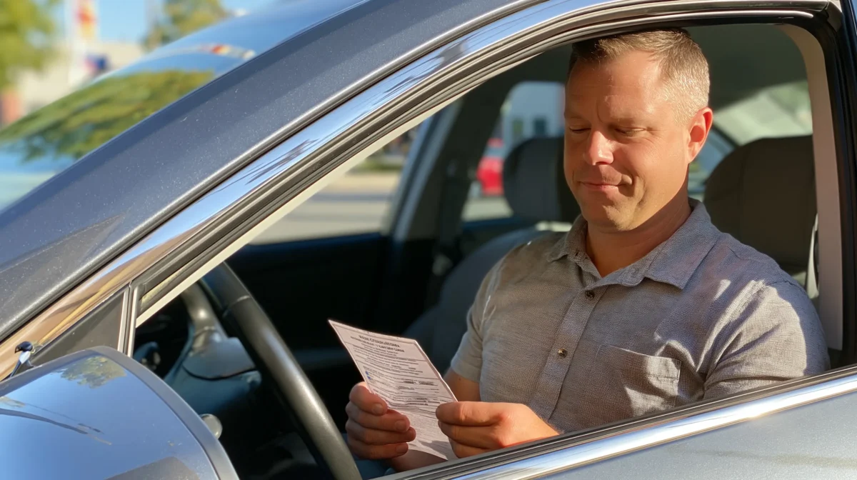 Driver reviewing a traffic citation before deciding how to respond.