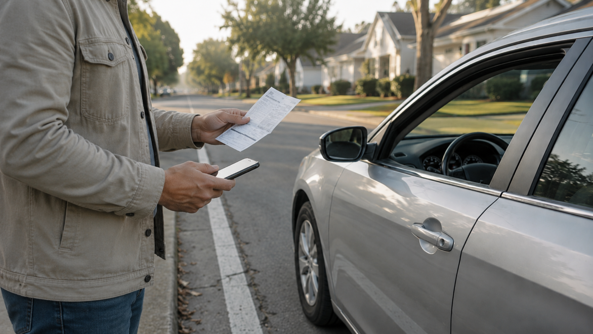 Driver comparing a traffic ticket payment with a traffic school option
