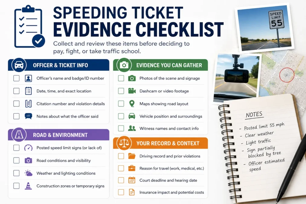 Checklist of evidence to review before fighting a speeding ticket