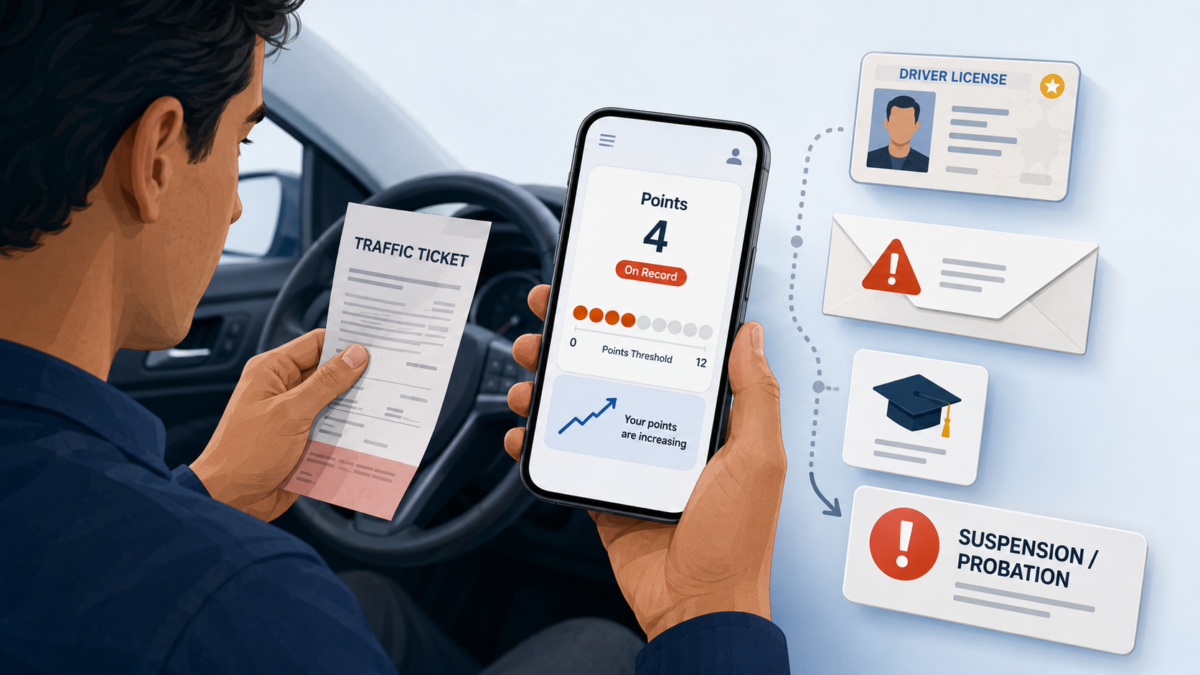 Driver checking license points after a traffic ticket
