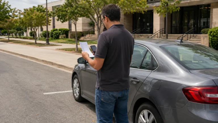 Driver checking official traffic school requirements before enrolling