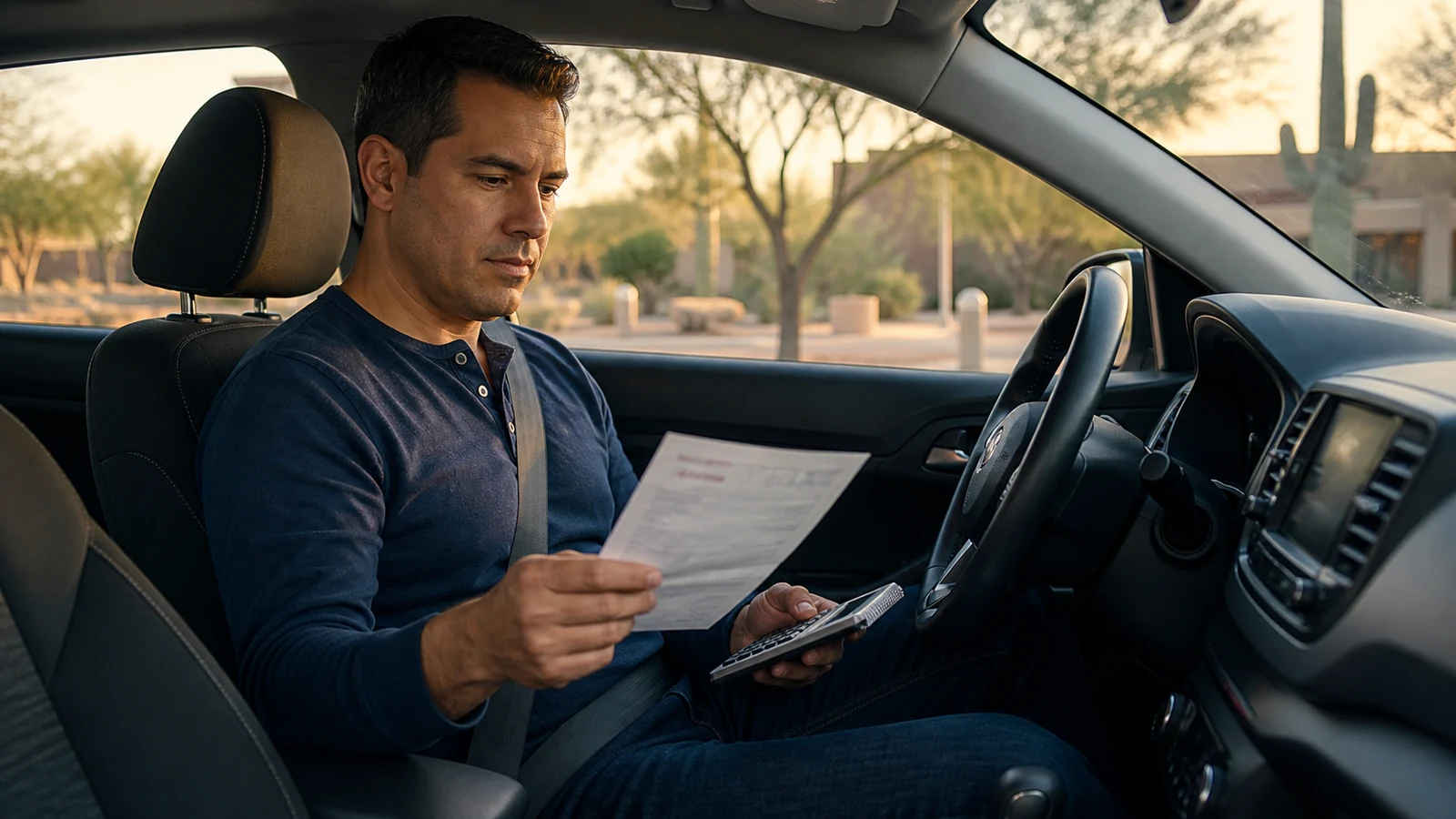 Arizona driver comparing a traffic citation court date with defensive driving fees