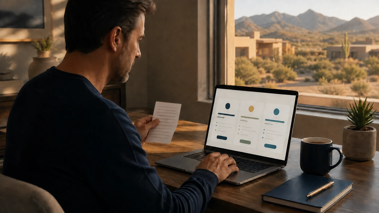 Arizona driver comparing certified online defensive driving schools on a laptop