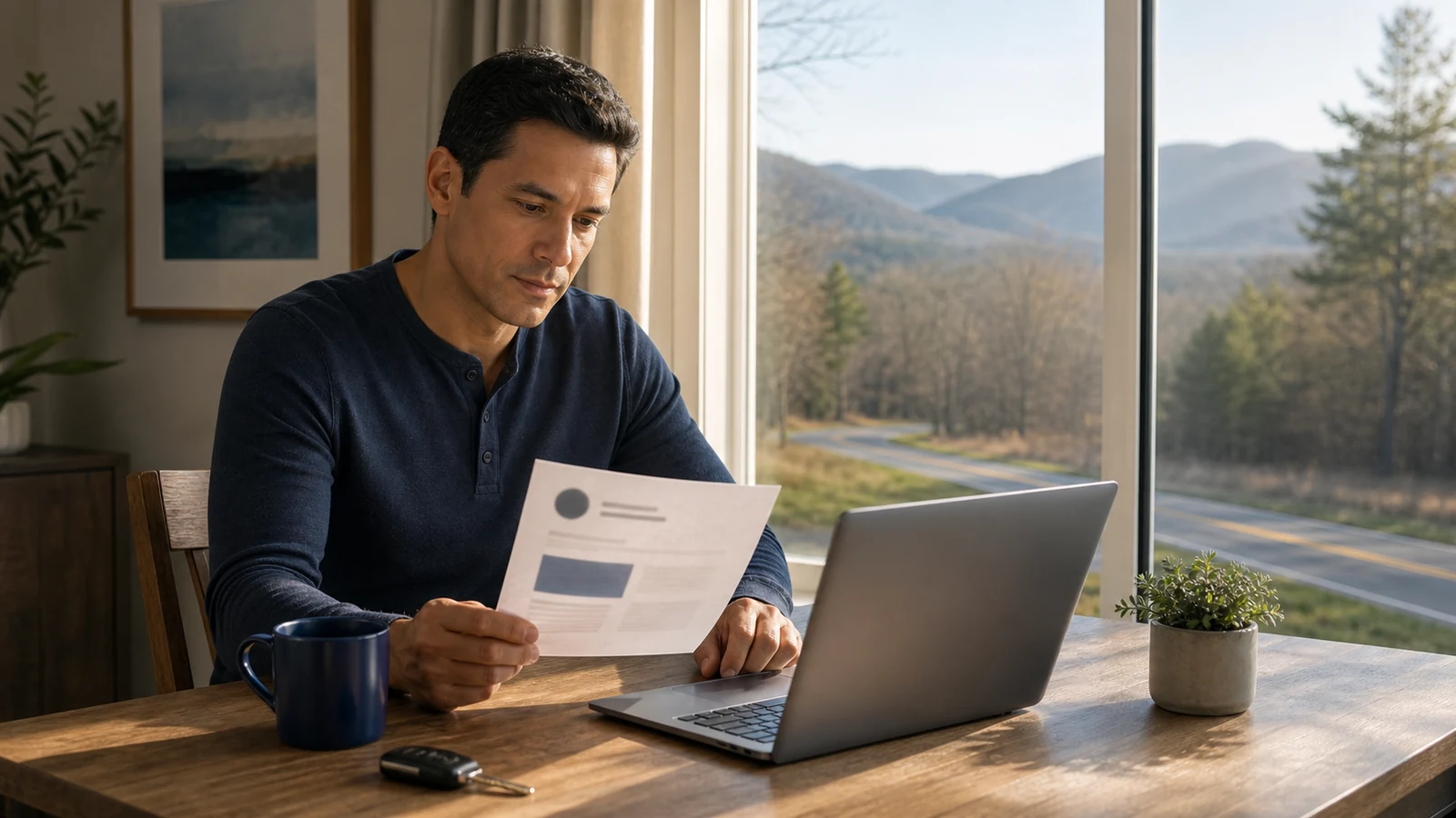 Virginia driver reviewing a course notice beside a laptop before choosing an attendance code