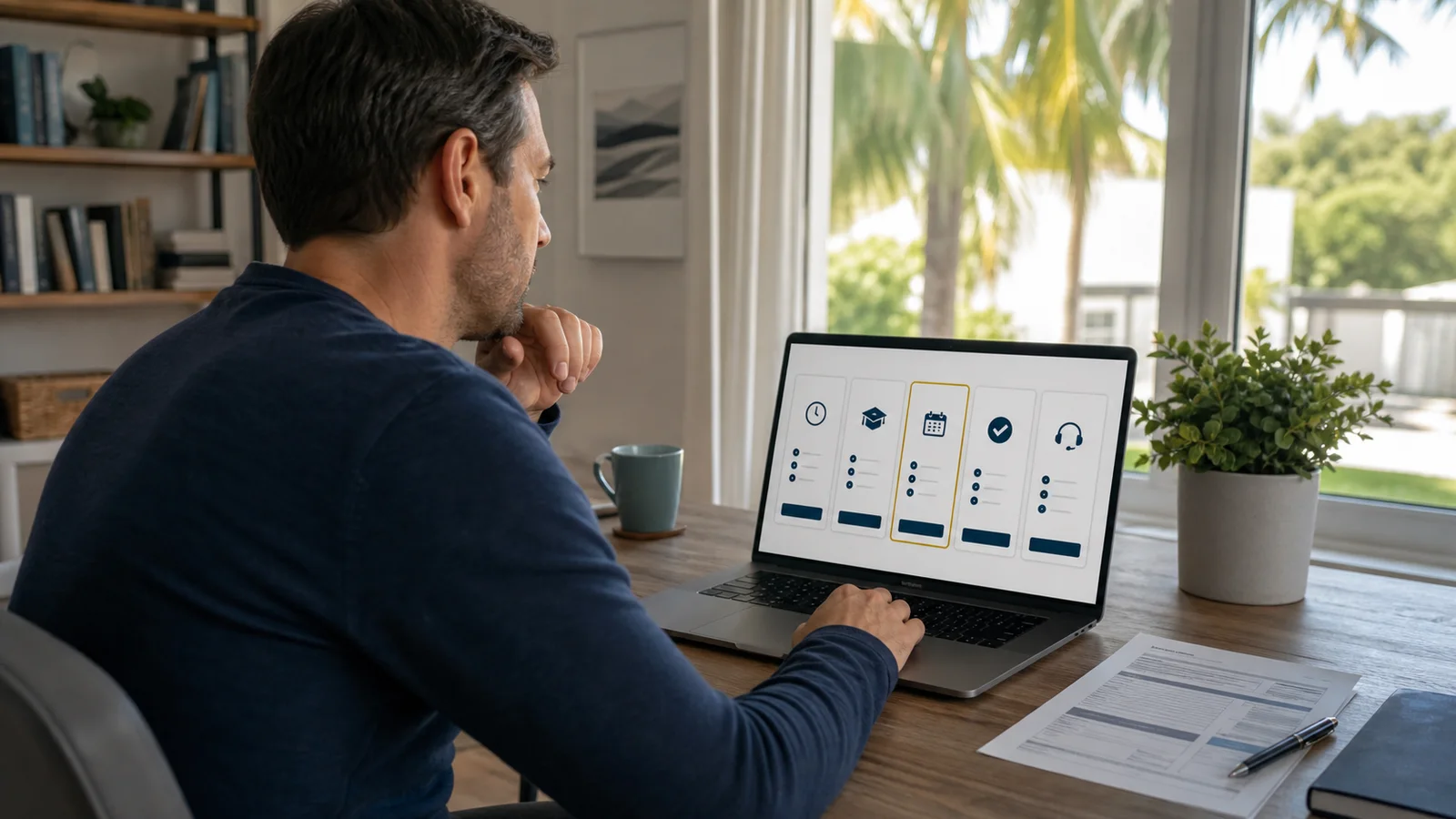 Florida driver comparing approved Basic Driver Improvement courses on a laptop