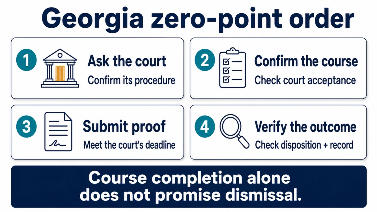Four steps: ask the court about its procedure, confirm the approved course, submit proof by the court’s deadline, and verify the disposition and record.