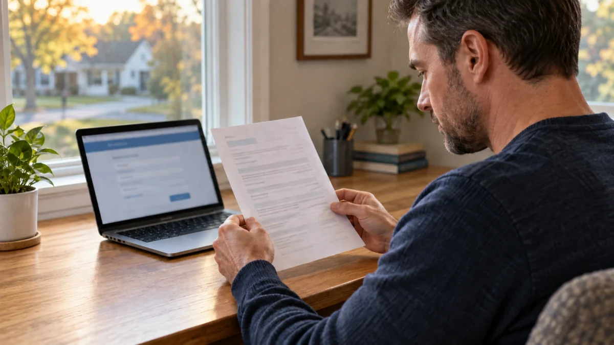 Ohio driver reviewing BMV 2-point credit application paperwork at a desk.