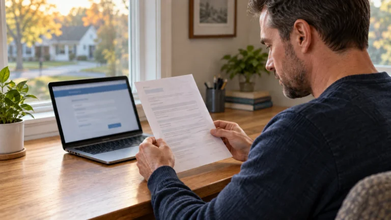 Ohio driver reviewing BMV 2-point credit application paperwork at a desk.